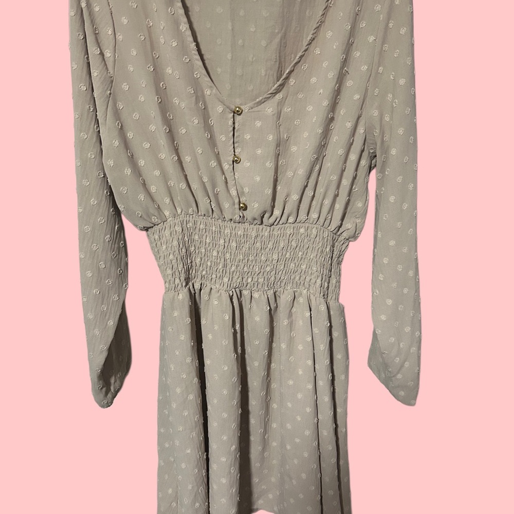 Long Sleeve Smocked Waist Mini Dress - Taupe